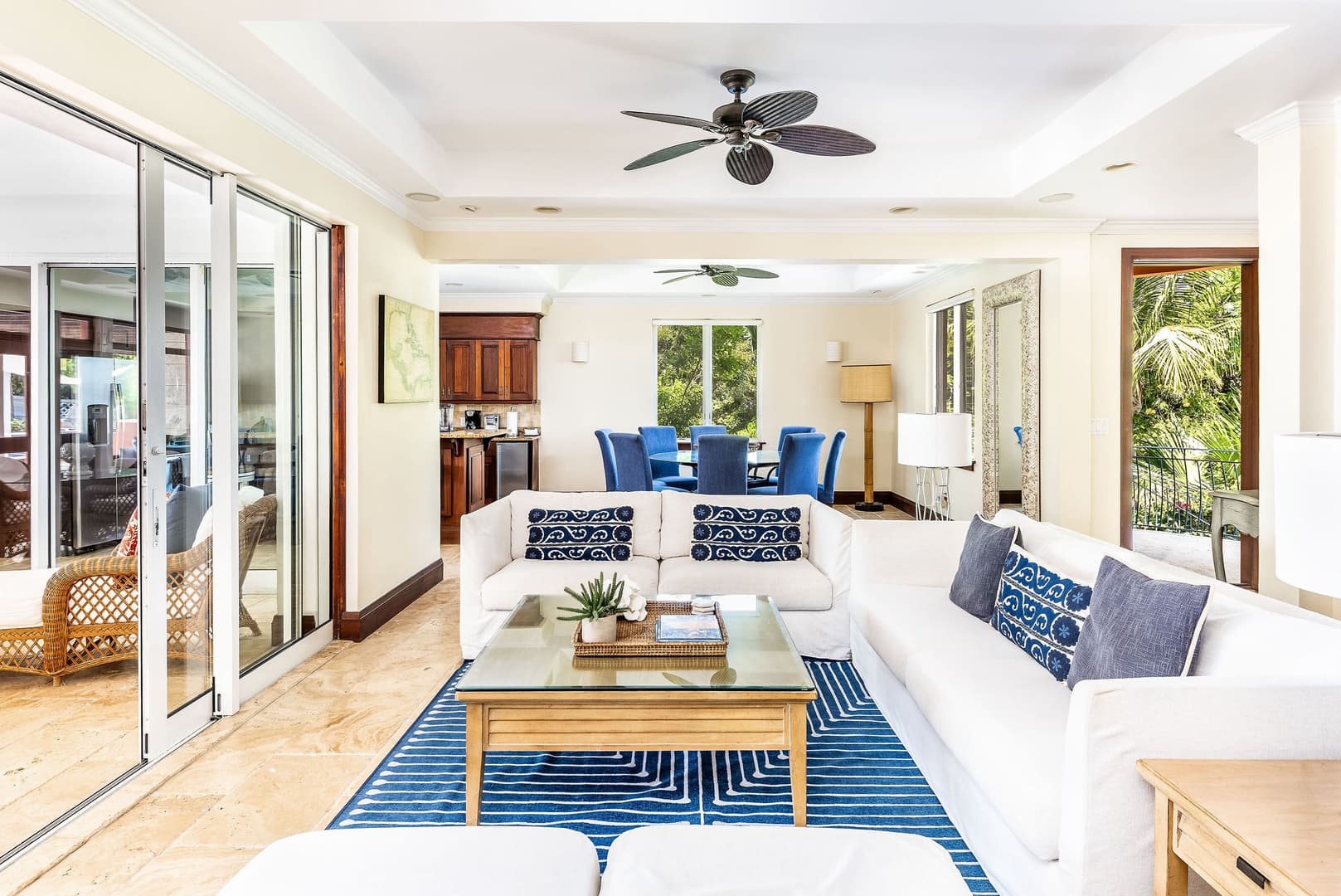Living and dining area leading to the screened room