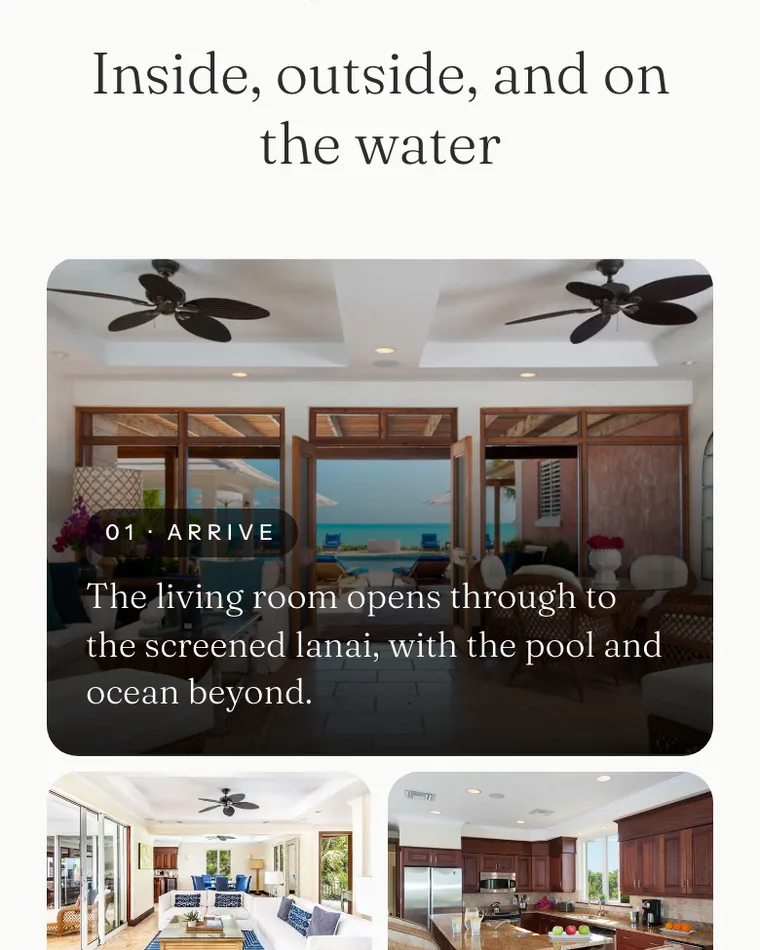Villa La Percha's photo gallery on a phone, opening on the screened living room