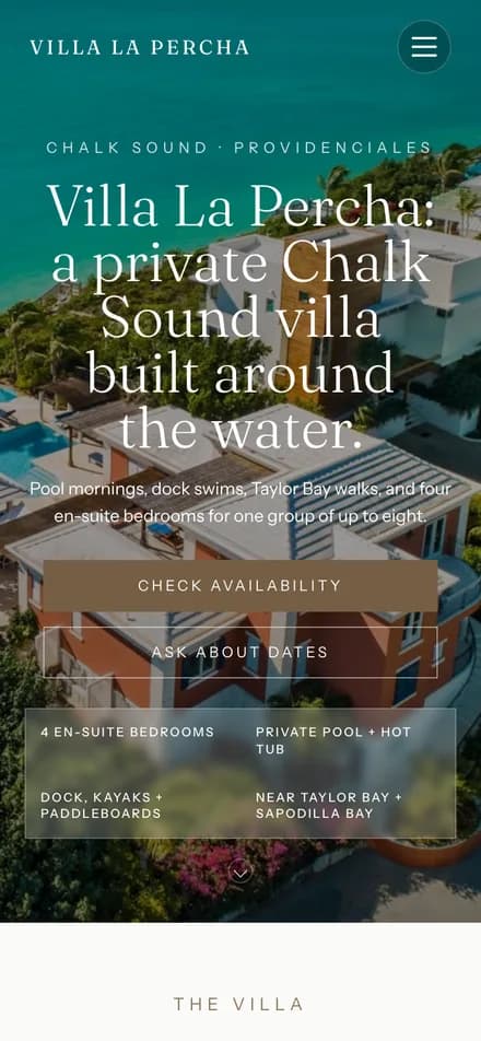 The same Villa La Percha page on a phone